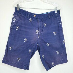 J. Mclaughlin Blue Dancing Skeleton Embroidered Chino Flat Front Shorts